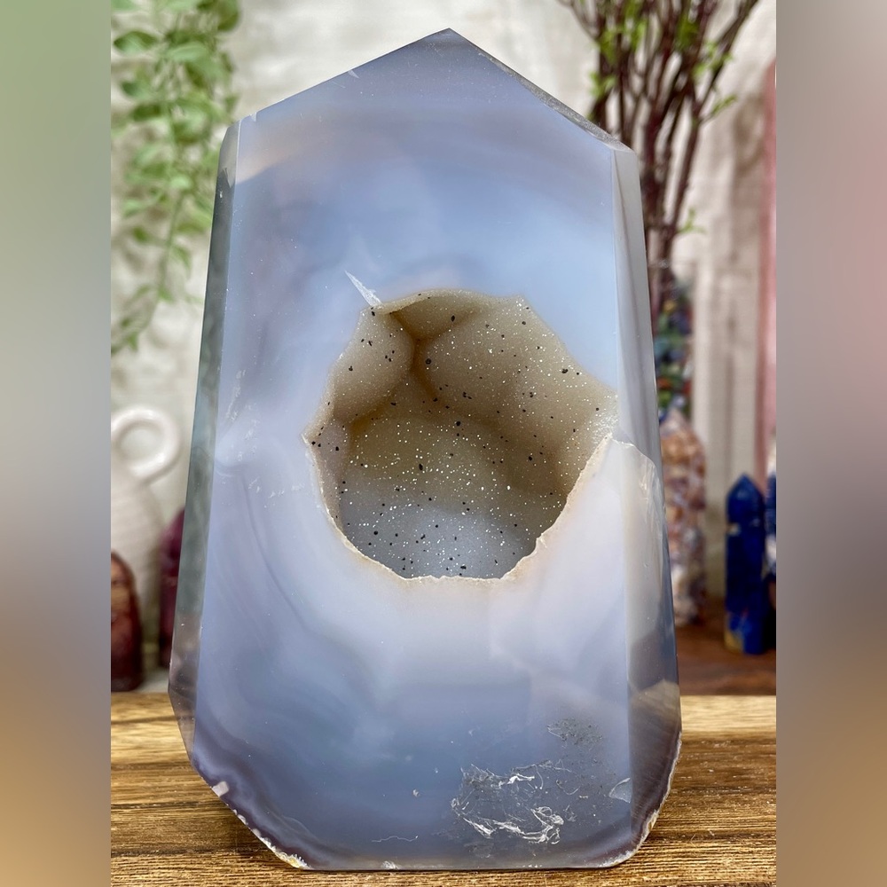 1615 Blue Agate Crystal Tower with Large Druzy Cave - Picture 15 of 17